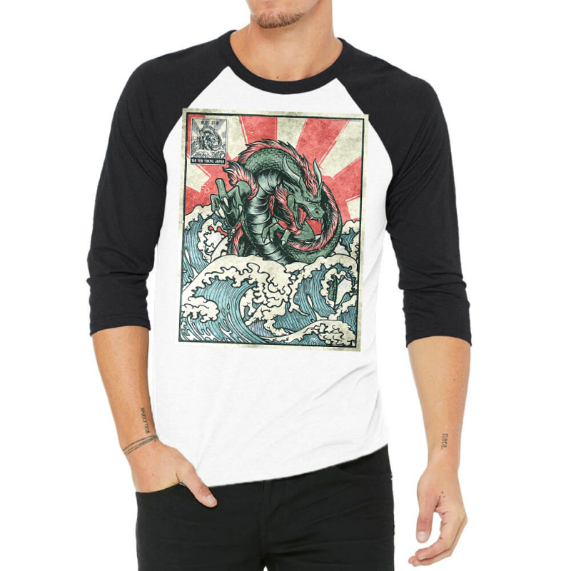 Japanese Dragon Great Wave Off Kanagawa 3/4 Sleeve Shirt by gadasiegeniad | Artistshot