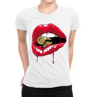 Red Lips Bullet Biting T Shirt Ladies Fitted T-shirt | Artistshot