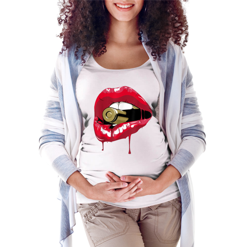 Red Lips Bullet Biting T Shirt Maternity Scoop Neck T-shirt by ewubea | Artistshot