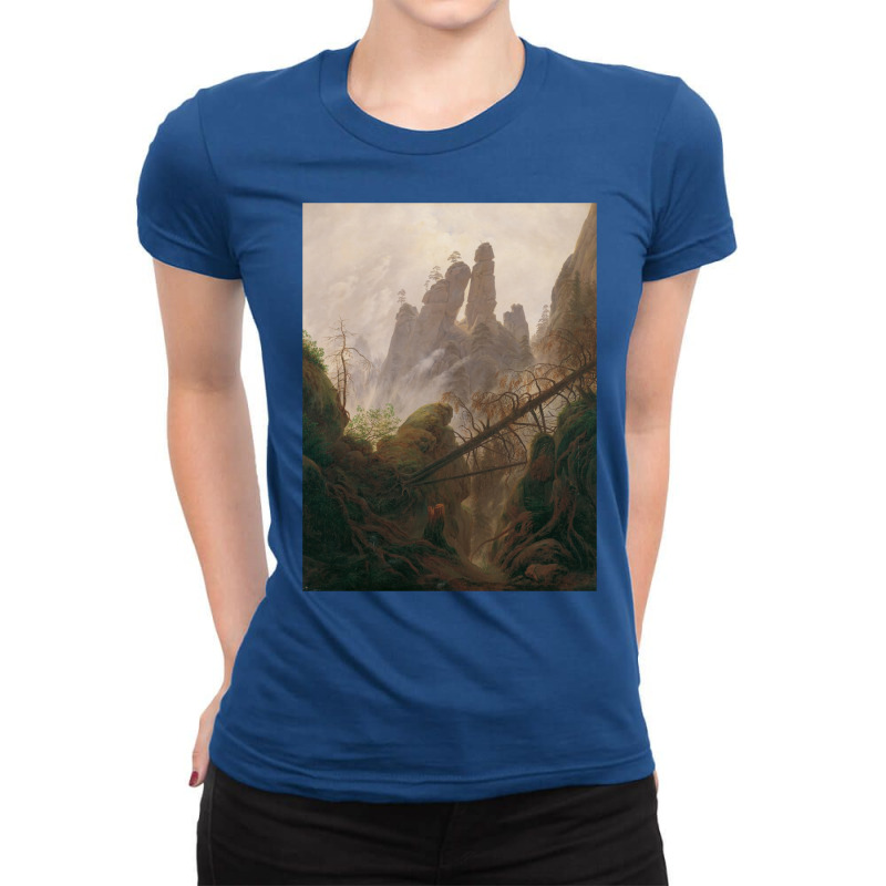 Caspar David Friedrich   Rocky Ravine In The Elbe Ladies Fitted T-Shirt by muttygleberp | Artistshot