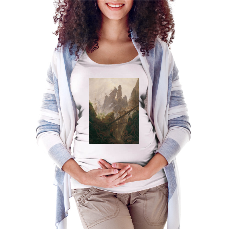 Caspar David Friedrich   Rocky Ravine In The Elbe Maternity Scoop Neck T-shirt by muttygleberp | Artistshot