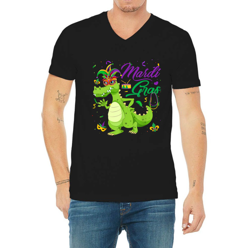 Jester Alligator Beads Mardi Gras Fat Tuesday Para V-Neck Tee by SweetCurl | Artistshot