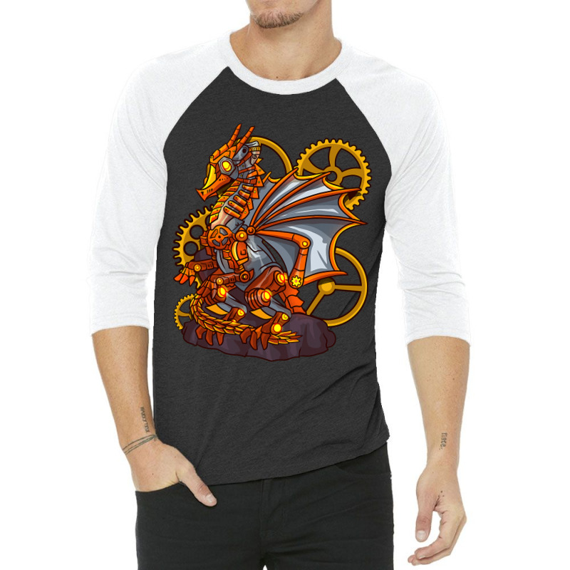 Steampunk Dragon Seahorse Mythical Creature Indust 3/4 Sleeve Shirt by spreesgomez | Artistshot