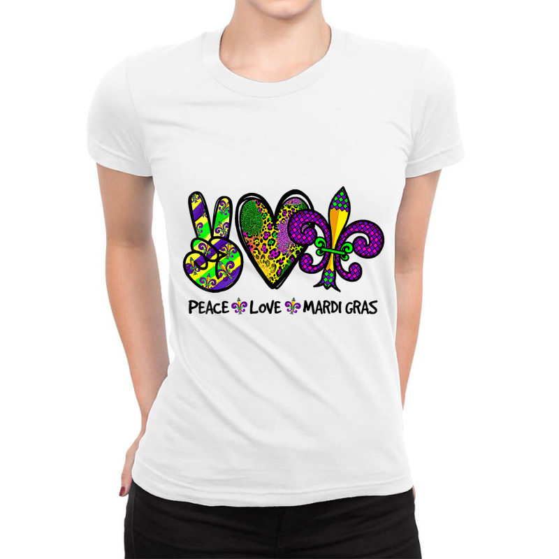 Peace Love King Cake Funny Mardi Gras Party Carniv Ladies Fitted T-Shirt by africaka | Artistshot