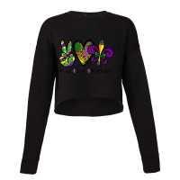 Peace Love King Cake Funny Mardi Gras Party Carniv Cropped Sweater | Artistshot