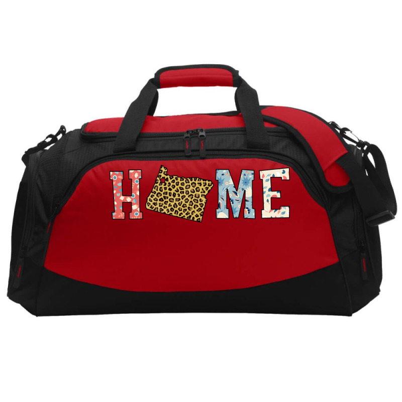 Home State Oregon Map With Floral Pattern And Leopard Texture Active Duffel | Artistshot