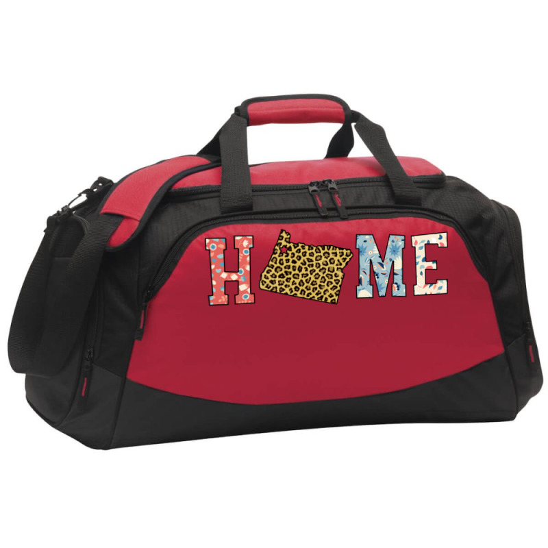 Home State Oregon Map With Floral Pattern And Leopard Texture Active Duffel | Artistshot