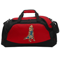 Studio Shot Of Labrador Retriever Sitting On White Background In Army Active Duffel | Artistshot