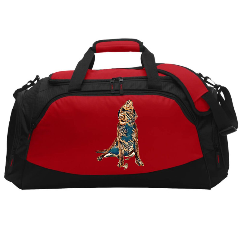 Studio Shot Of Labrador Retriever Sitting On White Background In Army Active Duffel | Artistshot