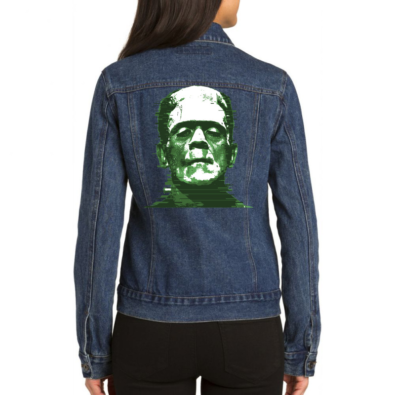 3d Printed Retro Frankenstein Glitch Remix Graphic Ladies Denim Jacket by mandilliibeko | Artistshot