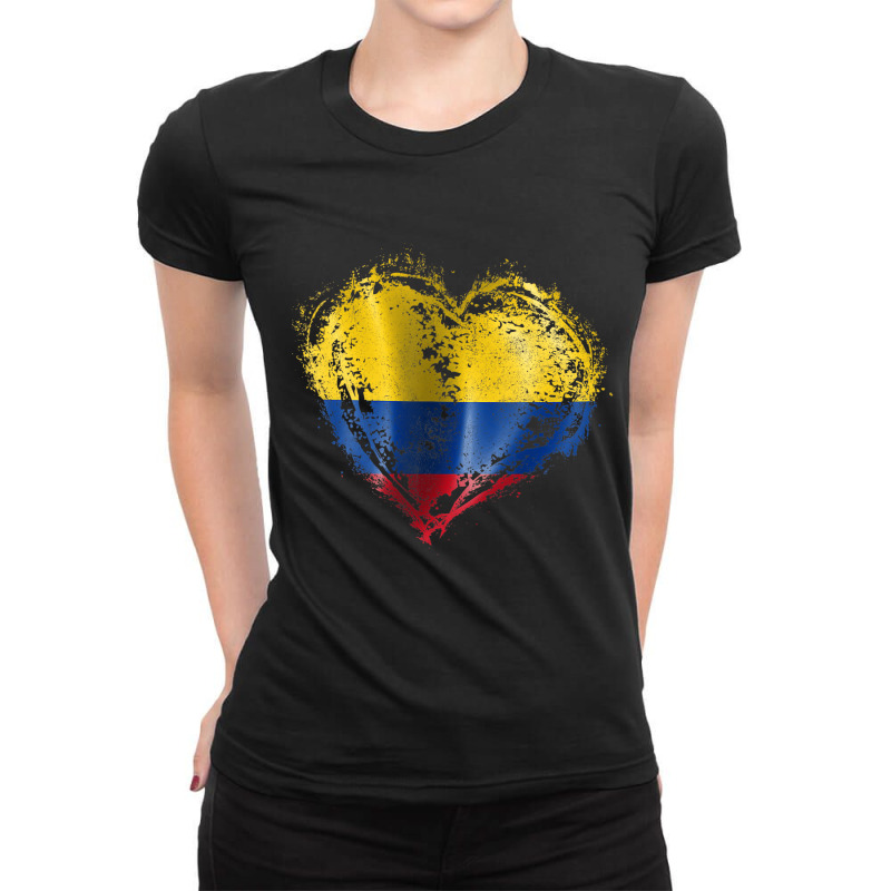 Hispanic Heritage Colombia Flag Heartbeat Colombia Ladies Fitted T-Shirt by imelde | Artistshot