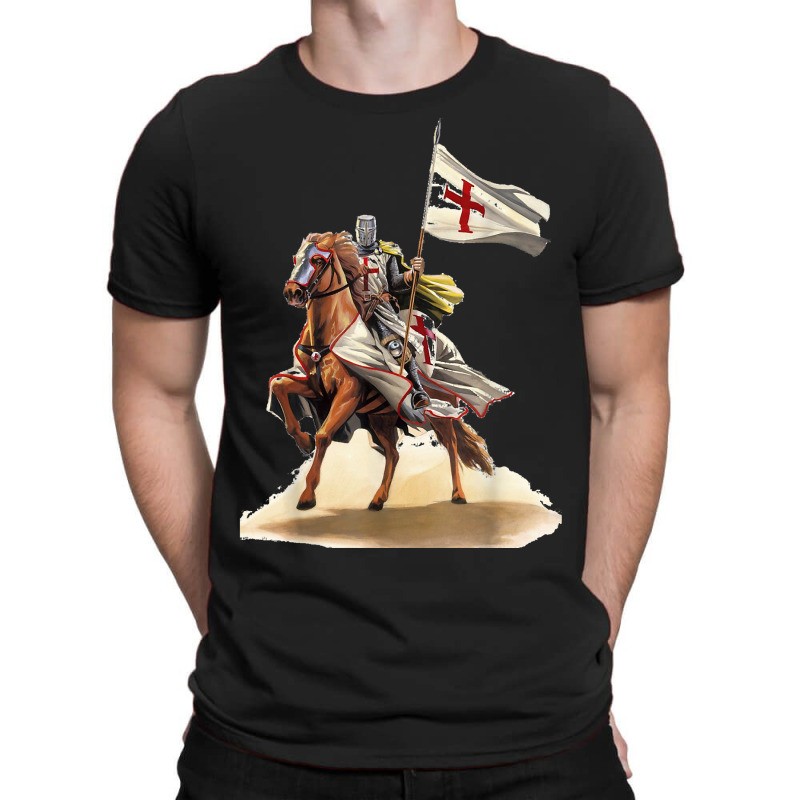 Knights Templar On A Horse Flag Deus Vult Crusader T-shirt | Artistshot