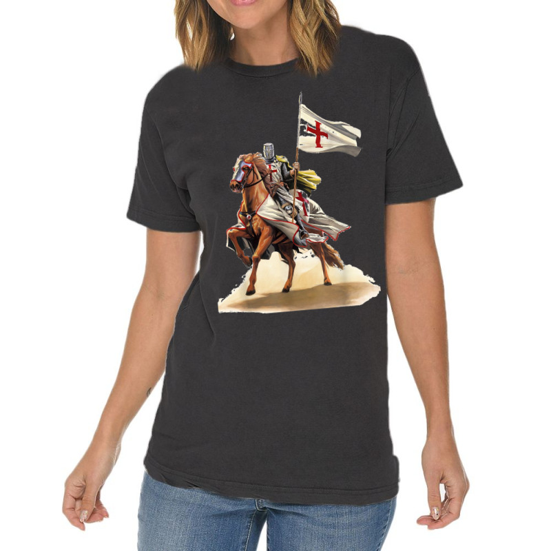 Knights Templar On A Horse Flag Deus Vult Crusader Vintage T-shirt | Artistshot