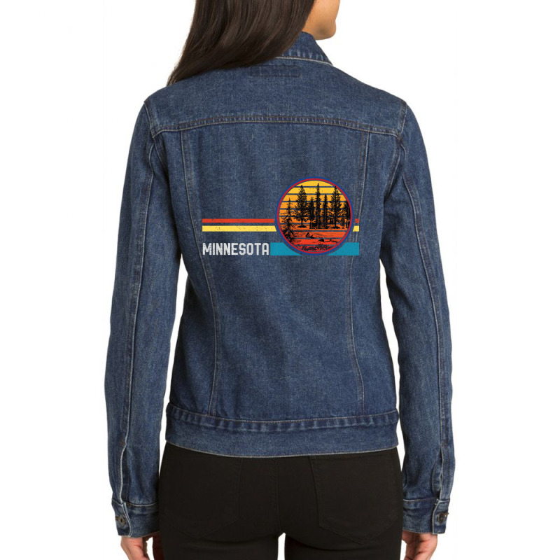 Retro Vintage Minnesota Mn 80s Lake Forest Mountai Ladies Denim Jacket by saterseim | Artistshot