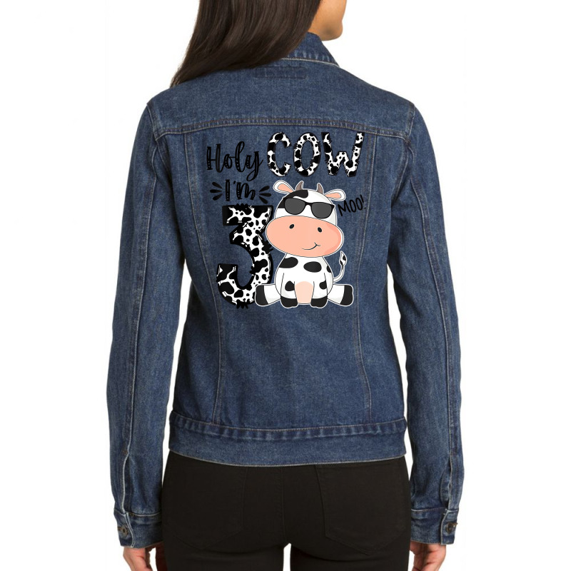 Holy Cow I'm 3 Birthday Boy 3rd Cow Farm Animals B Ladies Denim Jacket by mogakino | Artistshot