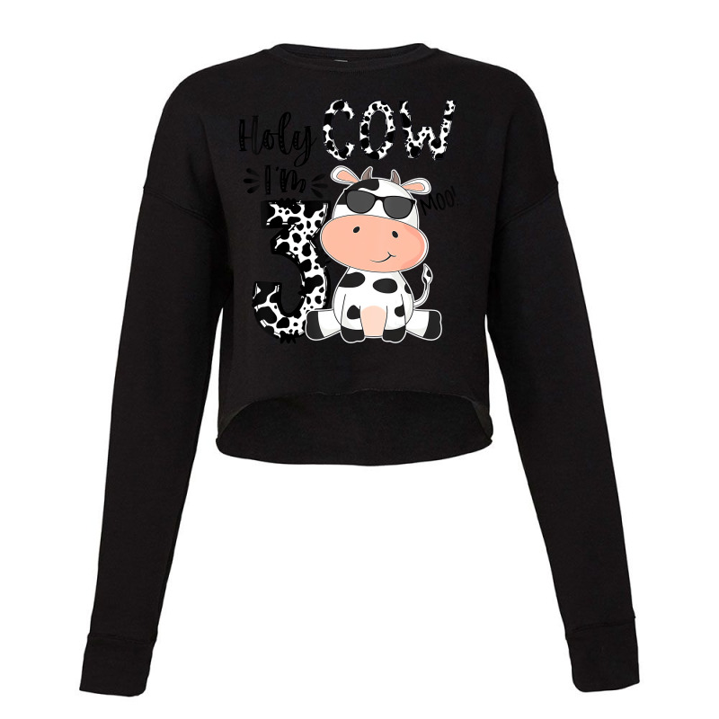 Holy Cow I'm 3 Birthday Boy 3rd Cow Farm Animals B Cropped Sweater by mogakino | Artistshot