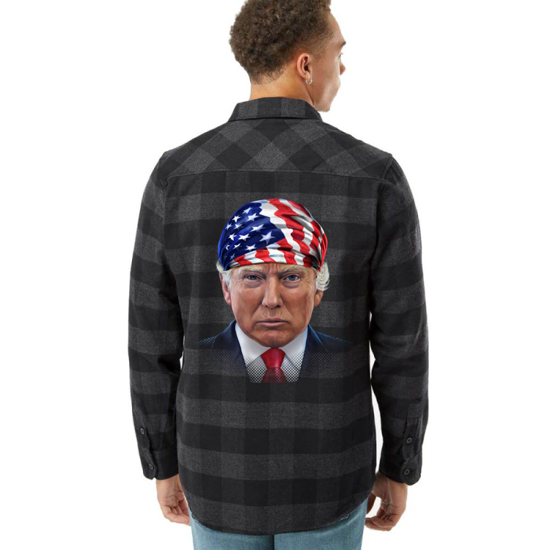 President Donald Trump In Flag Of Usa Head Wrap Shirts Flannel Shirt | Artistshot