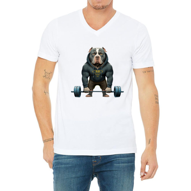 Pitbull Dog Weightlifting Funny Deadlift Men Fitne V-Neck Tee by africaka | Artistshot