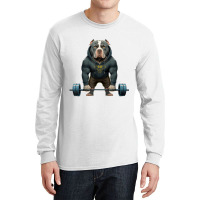 Pitbull Dog Weightlifting Funny Deadlift Men Fitne Long Sleeve Shirts | Artistshot