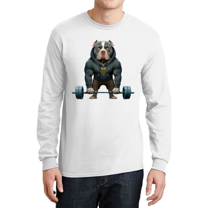 Pitbull Dog Weightlifting Funny Deadlift Men Fitne Long Sleeve Shirts by africaka | Artistshot