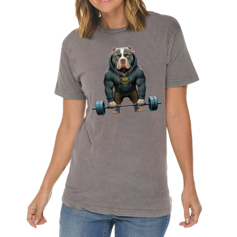 Pitbull Dog Weightlifting Funny Deadlift Men Fitne Vintage T-Shirt by africaka | Artistshot