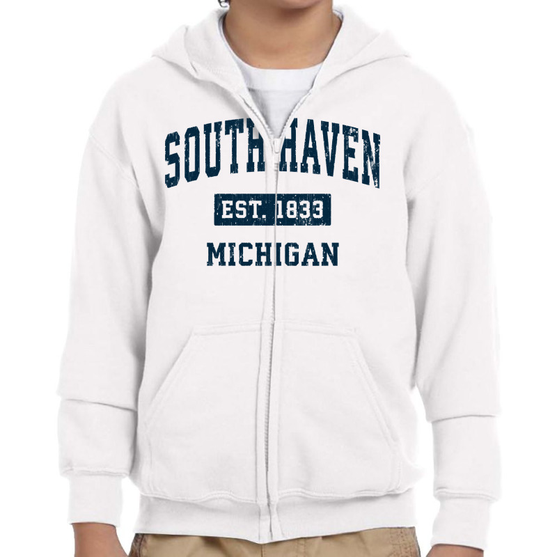 South Haven Michigan Mi Vintage Sports Design Navy Youth Zipper Hoodie | Artistshot