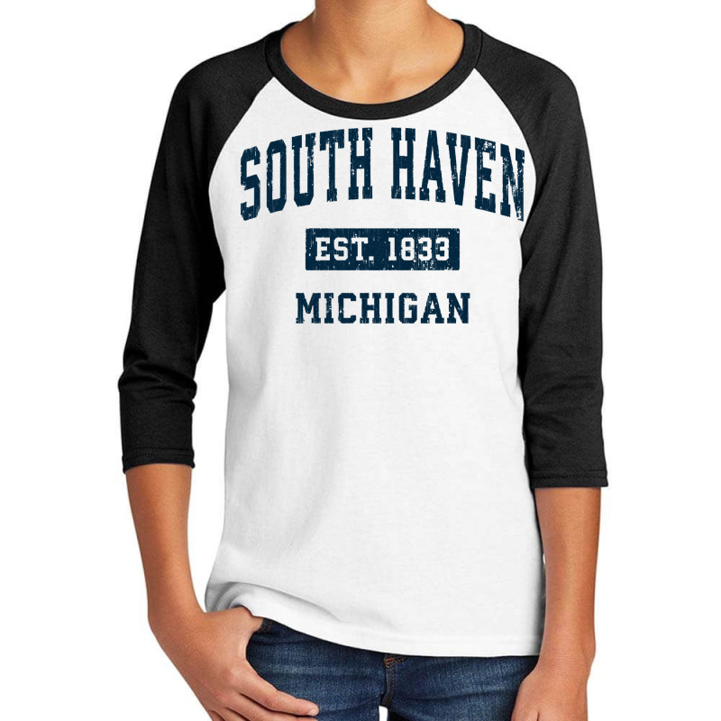 South Haven Michigan Mi Vintage Sports Design Navy Youth 3/4 Sleeve | Artistshot