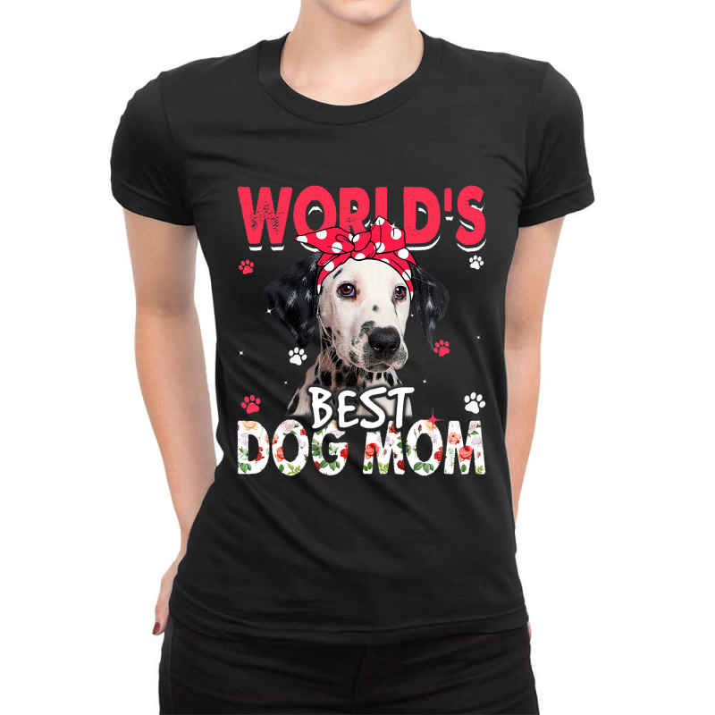 Womens Worlds Best Dalmatian Dog Mom Funny Mothers Ladies Fitted T-Shirt by spreesgomez | Artistshot