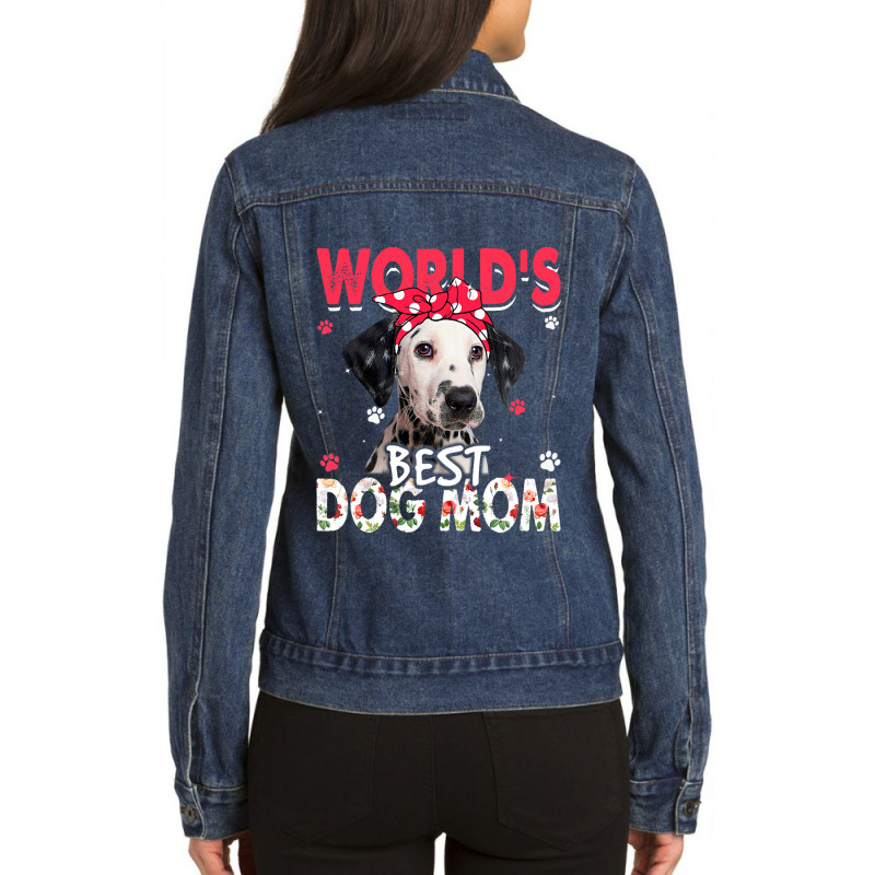 Womens Worlds Best Dalmatian Dog Mom Funny Mothers Ladies Denim Jacket by spreesgomez | Artistshot