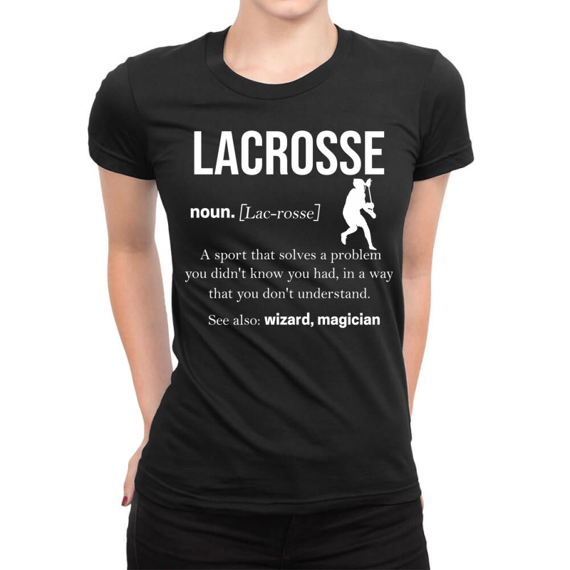 Lacrosse Players Throw Cue Ball Lax Crossstick (12 Ladies Fitted T-Shirt by ChuArt. | Artistshot