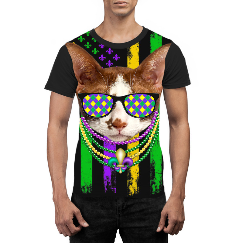 Cute Oriental Cat Lover American Flag Mardi Gras Graphic T-shirt | Artistshot