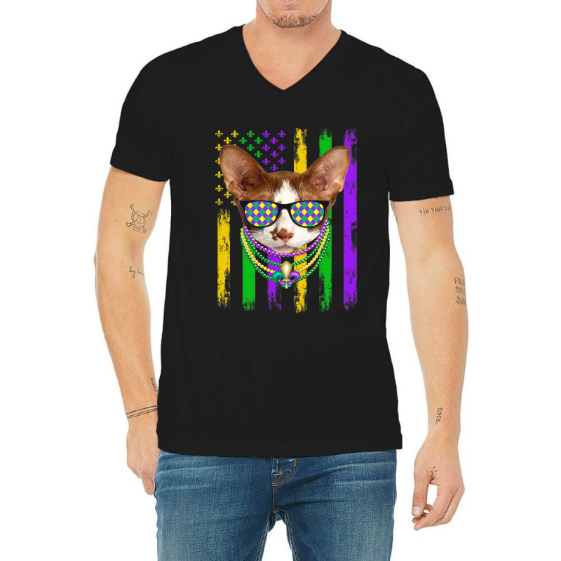 Cute Oriental Cat Lover American Flag Mardi Gras V-neck Tee | Artistshot