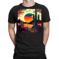 Trippy Desert Landscape Psychedelic Scene Cactus M T-shirt | Artistshot