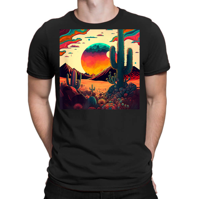 Trippy Desert Landscape Psychedelic Scene Cactus M T-shirt | Artistshot