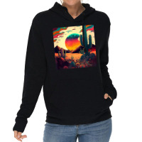 Trippy Desert Landscape Psychedelic Scene Cactus M Lightweight Hoodie | Artistshot