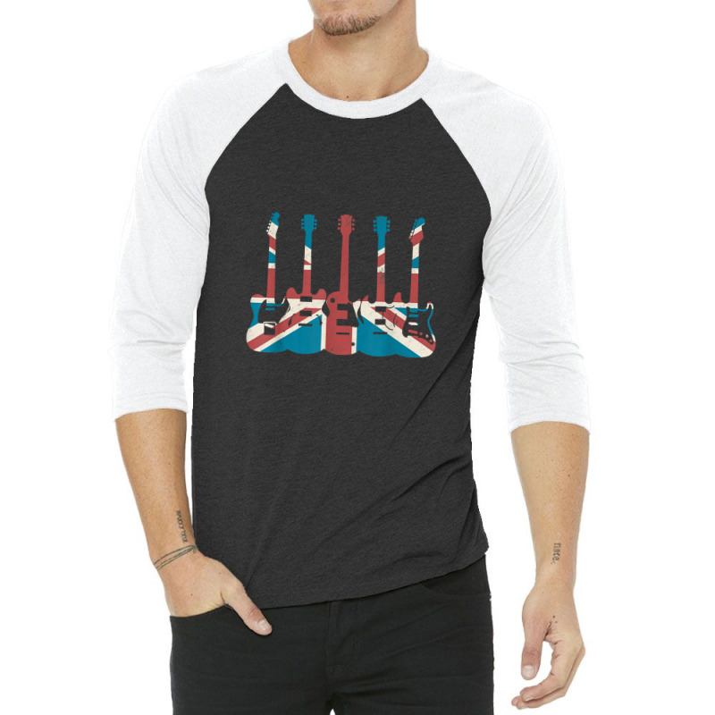 Guitar Player Vintage Guitar Great Britain Flag Bi 3/4 Sleeve Shirt | Artistshot