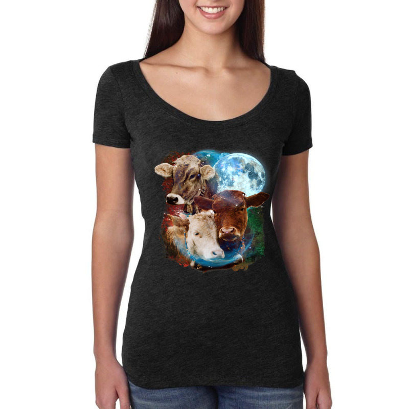 3 Moon Cow Funny Livestock Cattle Animal Lovers Ar Women's Triblend Scoop T-shirt by AURRADILLARD | Artistshot