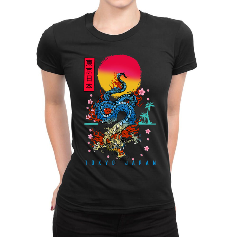 Japanese Tokyo Dragon Asian Retro 80’s Style 2 Ladies Fitted T-Shirt by kerrmanthez | Artistshot