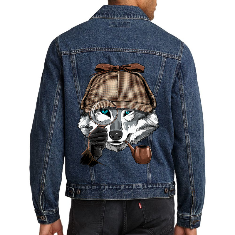 Detective Gray Wolf Spy Investigator Wildlife Wolf Men Denim Jacket by JESSICAMARTINA | Artistshot