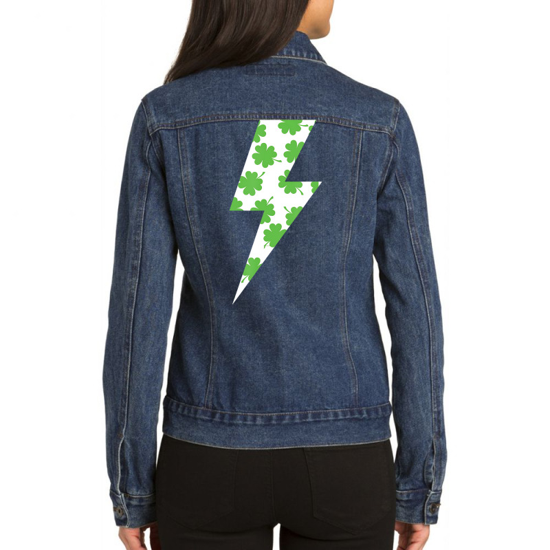 Lucky Clover Lightning Bolt Patrick Day Shirt T Sh Ladies Denim Jacket by bettincam | Artistshot