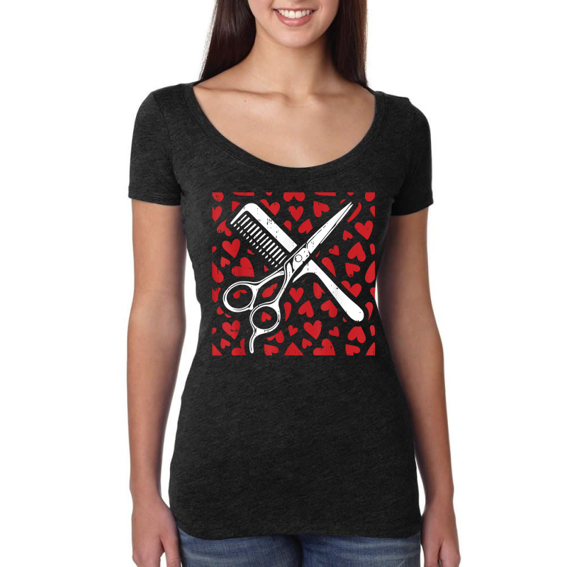 Scissor Comb Hearts Valentines Day Hair Stylist Dr Women's Triblend Scoop T-shirt by hiett | Artistshot