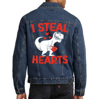 Kids Valentines Day I Steal Hearts Love Trex Dino Men Denim Jacket | Artistshot