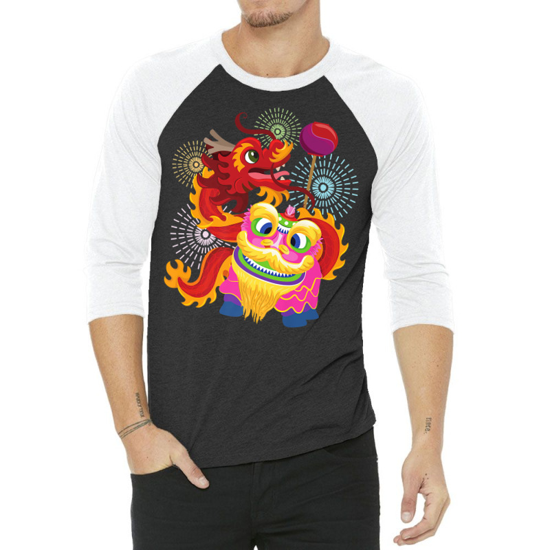 Happy Chinese New Year 2023 Lion Dragon Dance Luna 3/4 Sleeve Shirt by hiett | Artistshot