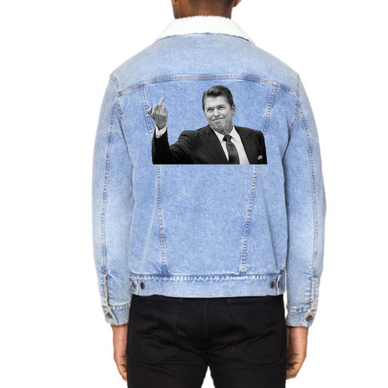 Ronald Reagan Flipping The Bird Unisex Sherpa-lined Denim Jacket | Artistshot