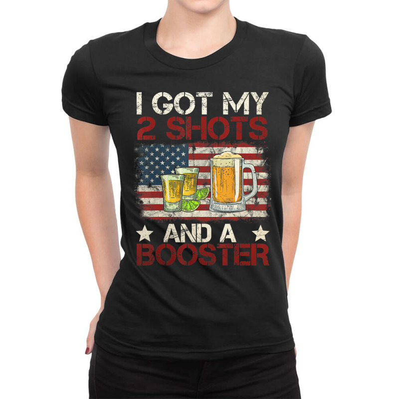 Funny Vaccination I Got My Two Shots And A Booster Ladies Fitted T-Shirt by arainro | Artistshot