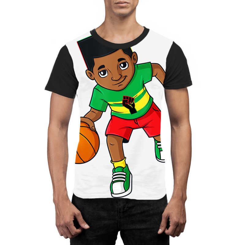 Black King Dribbling A Basketball Brown Skin Boys Graphic T-shirt | Artistshot