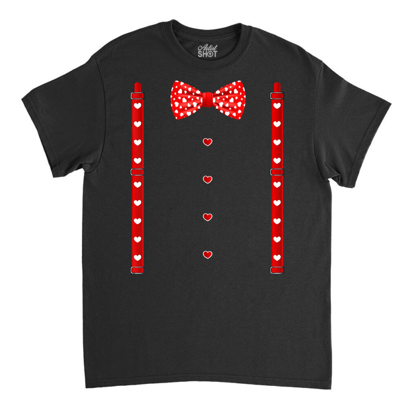 Red Hearts Bow Tie Suspenders Valentines Day Costu Classic T-shirt | Artistshot