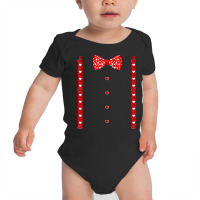 Red Hearts Bow Tie Suspenders Valentines Day Costu Baby Bodysuit | Artistshot