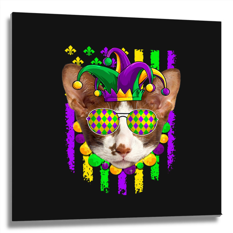 American Flag Mardi Gras Cute Oriental Cat Lover Metal Print Square | Artistshot