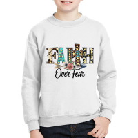 Leopard Faith Over Fear Cross Flowers Western Chri Youth Sweatshirt | Artistshot